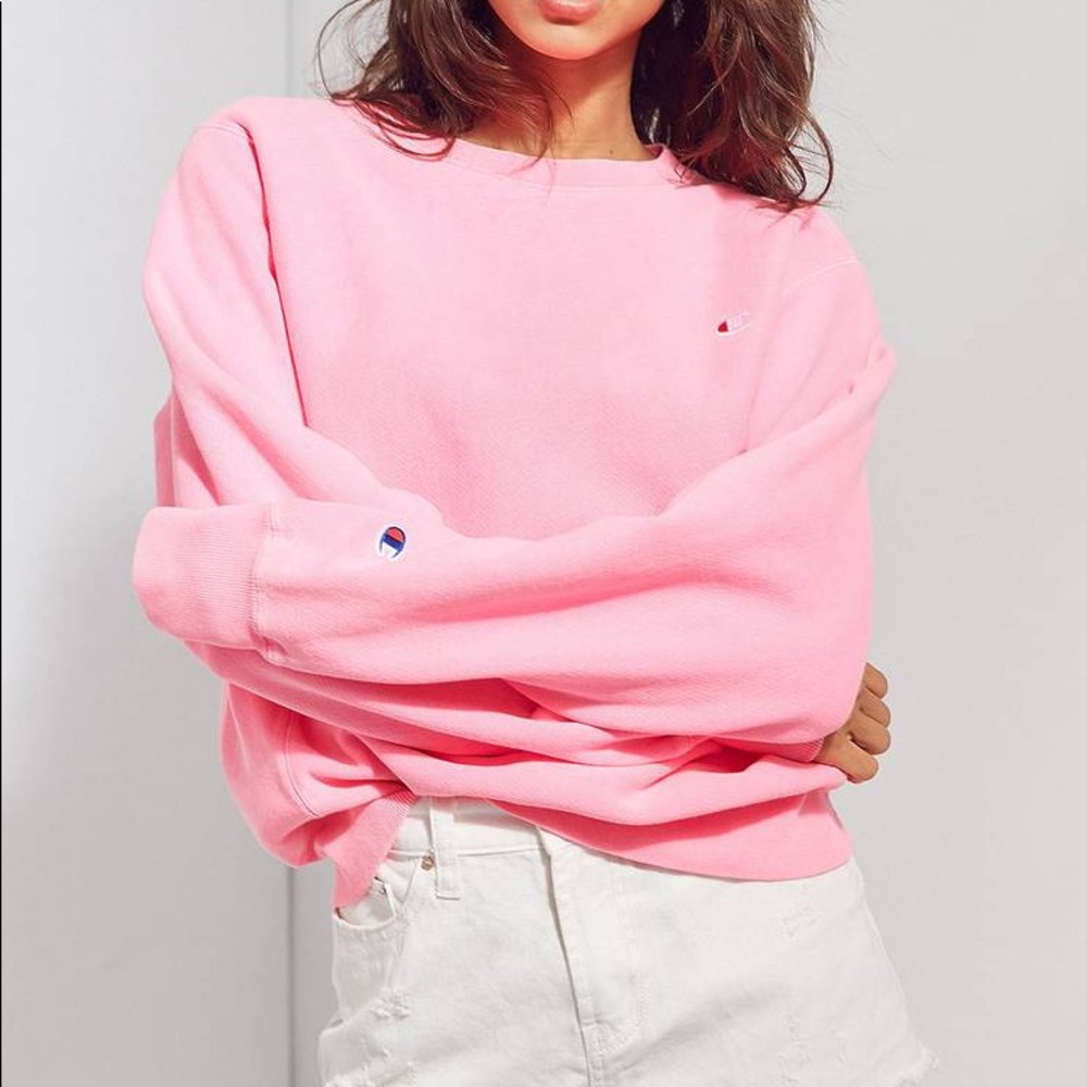 Neon Pink Cropped Crewneck Sweatshirt Champion
